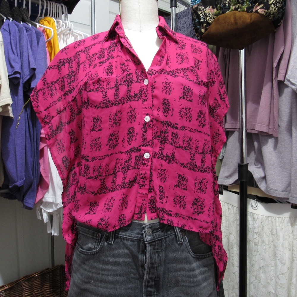 Hot pink blouse, edgy blouse